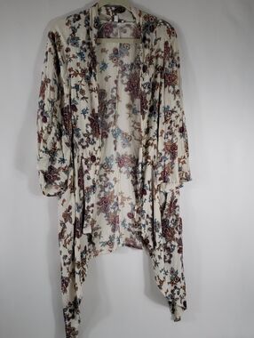 PATRONS  Of PEACE WOMEND LG Floral Cream Drape Front Kimono